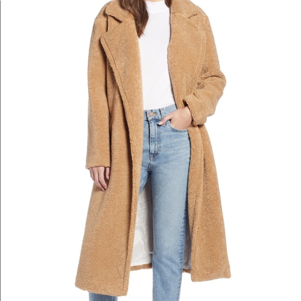 Something Navy Faux Fur Teddy Long Coat Camel size XXS